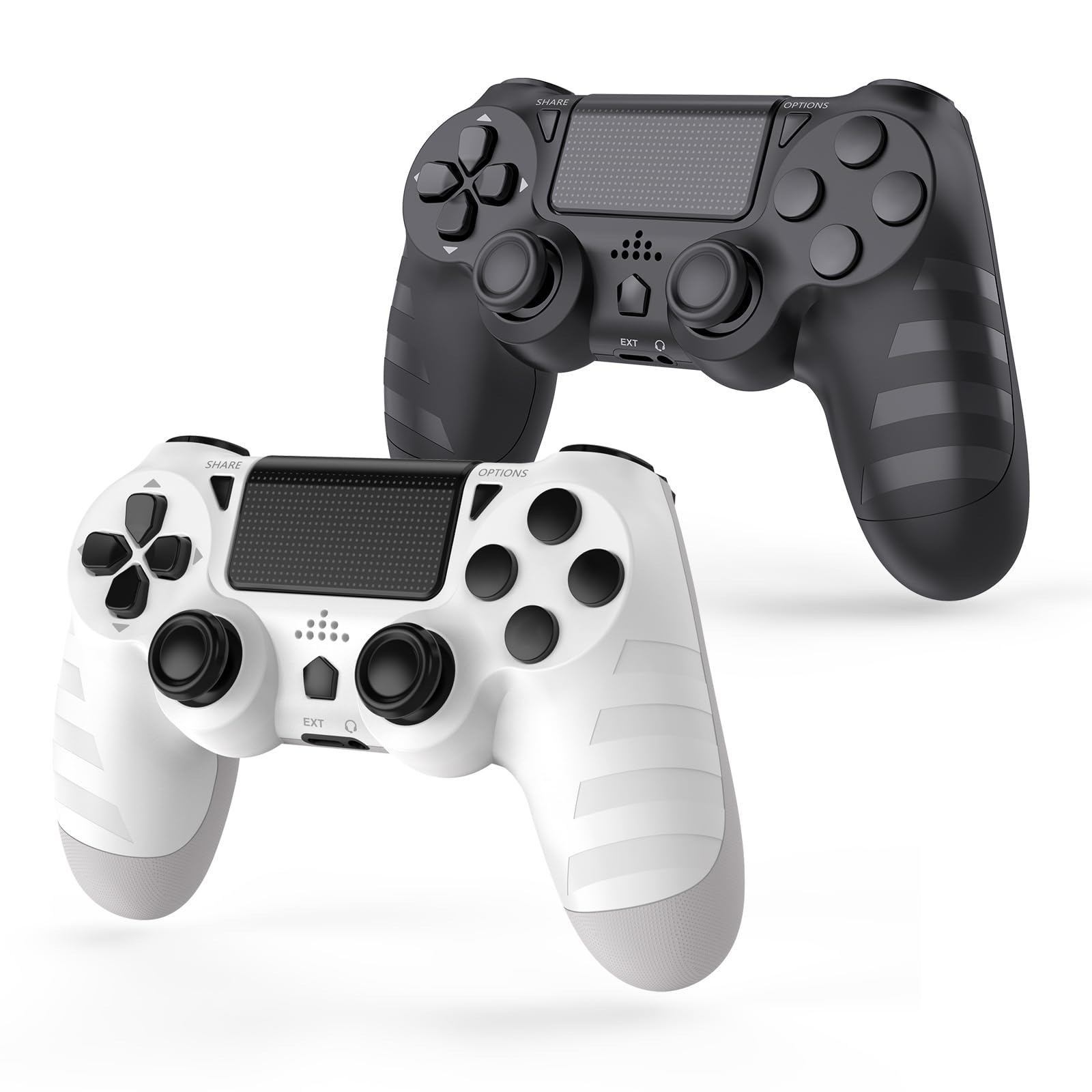 DYONDER 2-Pack Wireless Controllers for PS4/Pro/Slim & PC – 1000mAh Battery, 6-Axis Motion Sensor, Audio Jack (Black & White)