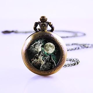 Howling Wolf Necklace Pocket Watch . Moon Art Pendant Jewelry Pocket Watch . Wolf Jewelry Pocket Watch . Wolf Pendant. Full Moon . Moon Necklace Pocket Watch