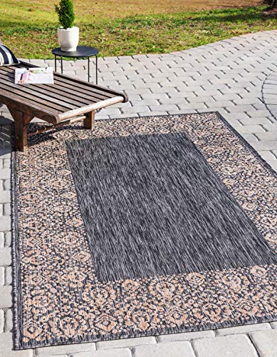 Unique Loom Outdoor Border Collection Area Rug - Floral Border (5' 1