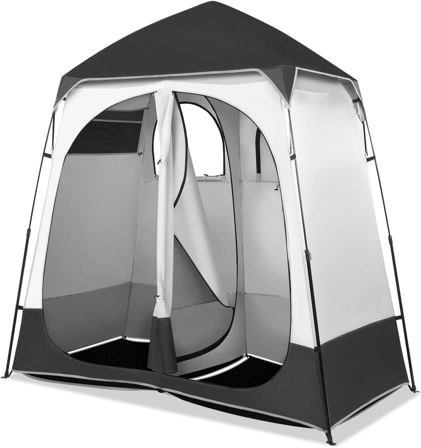 VINGLI 2 Room Shower Tent, 7.5 FT Instant Pop Up Shelter with Carrying Bag, Privacy Changing Room Tent,Perfect for Portable Toilet, Camping, Dressing, Outdoor Indoor, Easy Set Up
