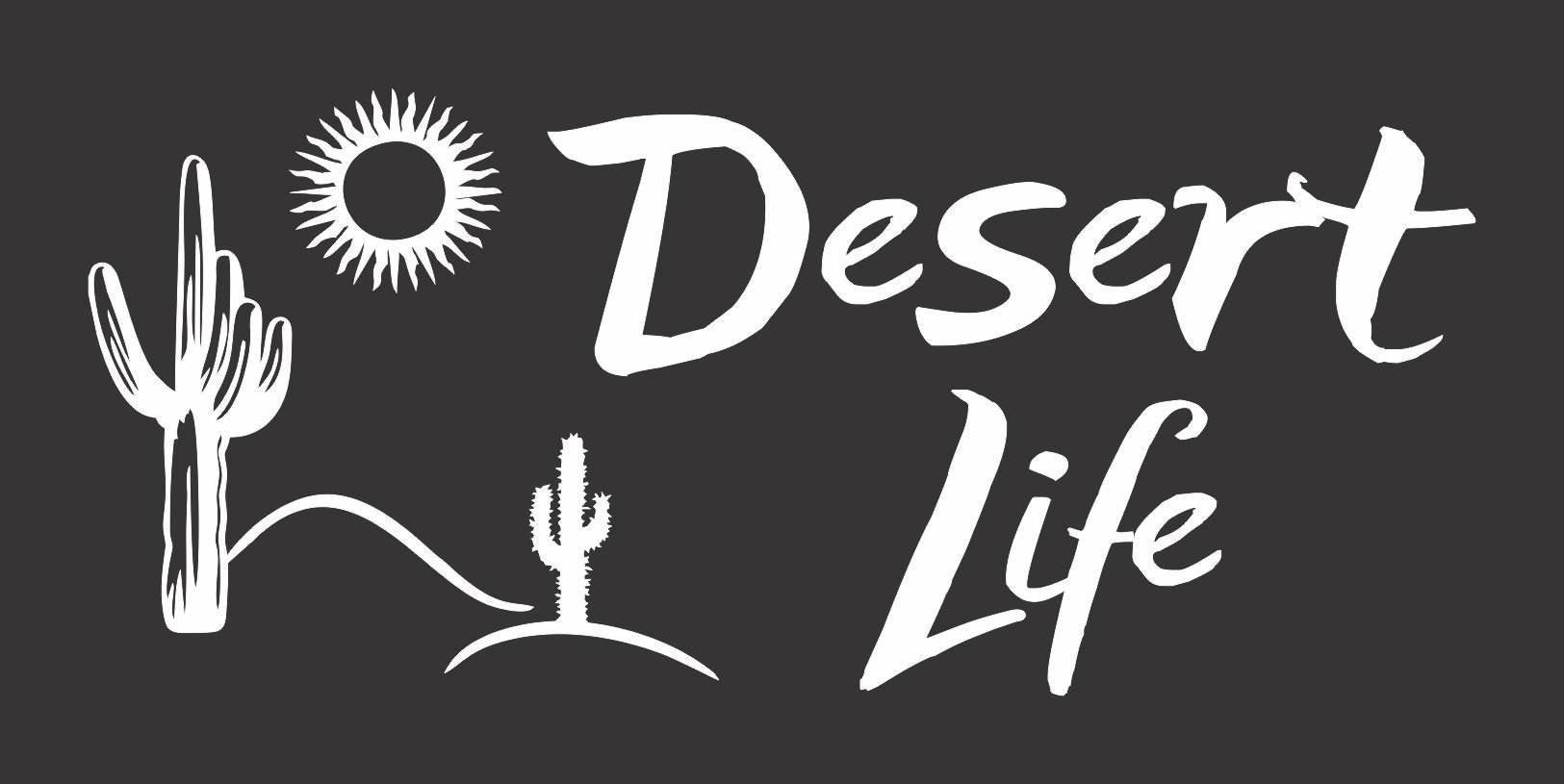 Desert Life Cactus Sun - Die Cut Vinyl Window Decal/Sticker for Car/Truck (White, 8"x3.5")