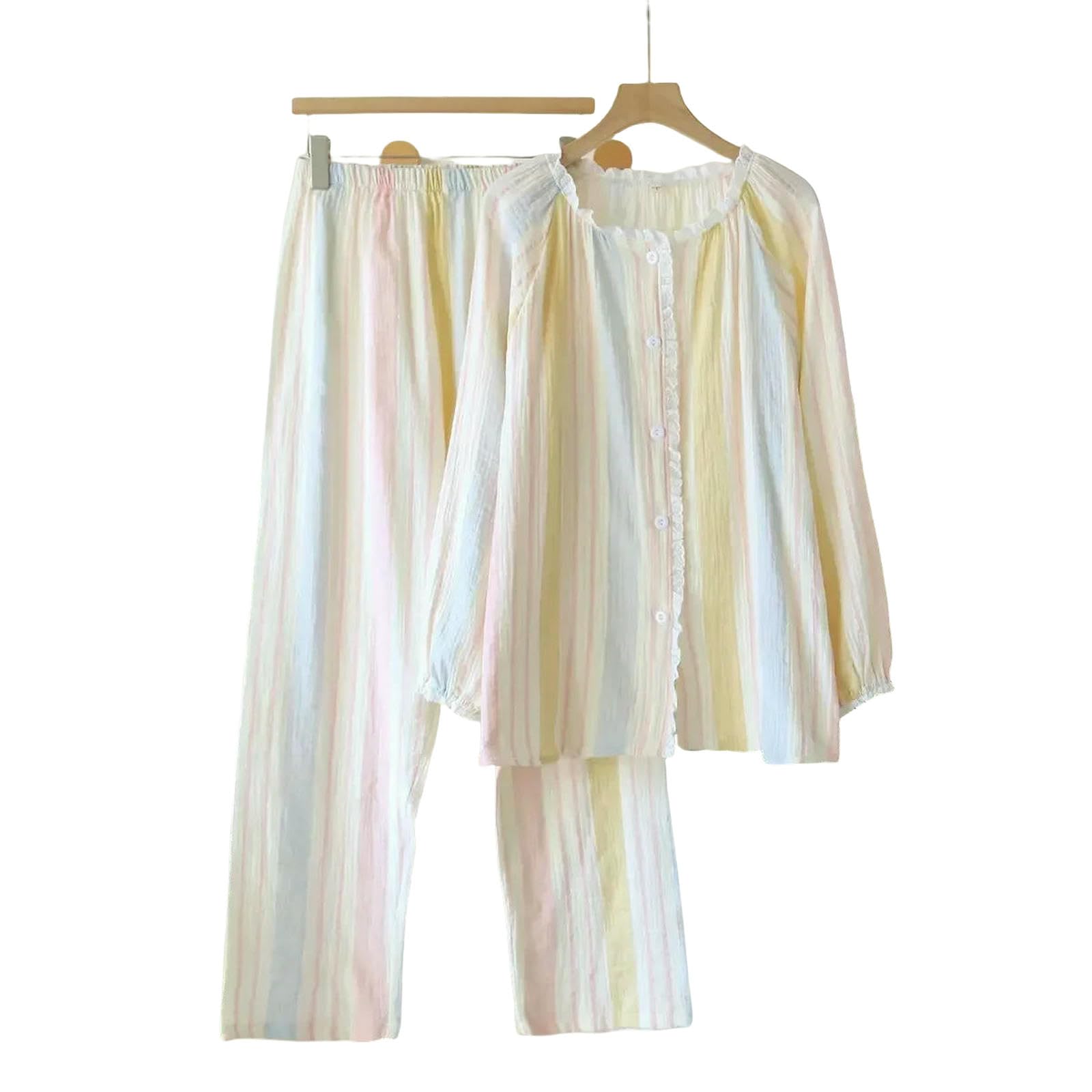 Pigiama Pantaloni Lunghi Pajama della Coppia di Primavera Due Pezzi Set per Arredi La Casa da Donna-Un-l