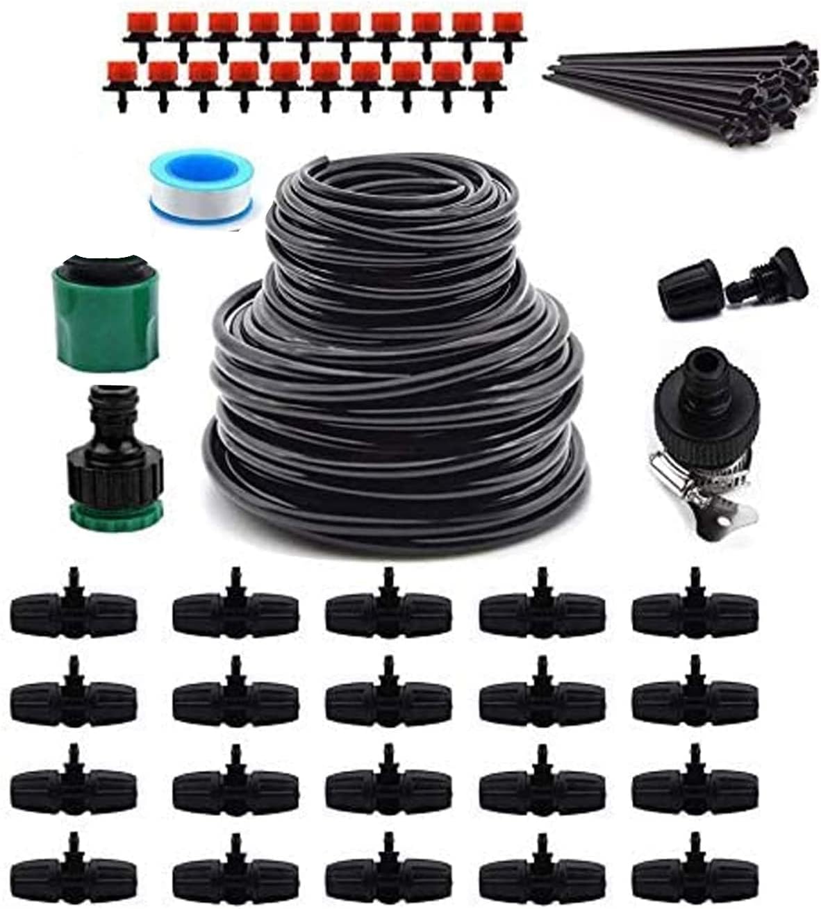 Upgrade Garden Irrigation System,100ft Irrigation System 1/2" & 1/4" Blank Distribution Tubing Watering Drip Kit/Irrigation Kits Automatic Mist Irrigation Equipment Set for Garden,Flower Bed,Lawn
