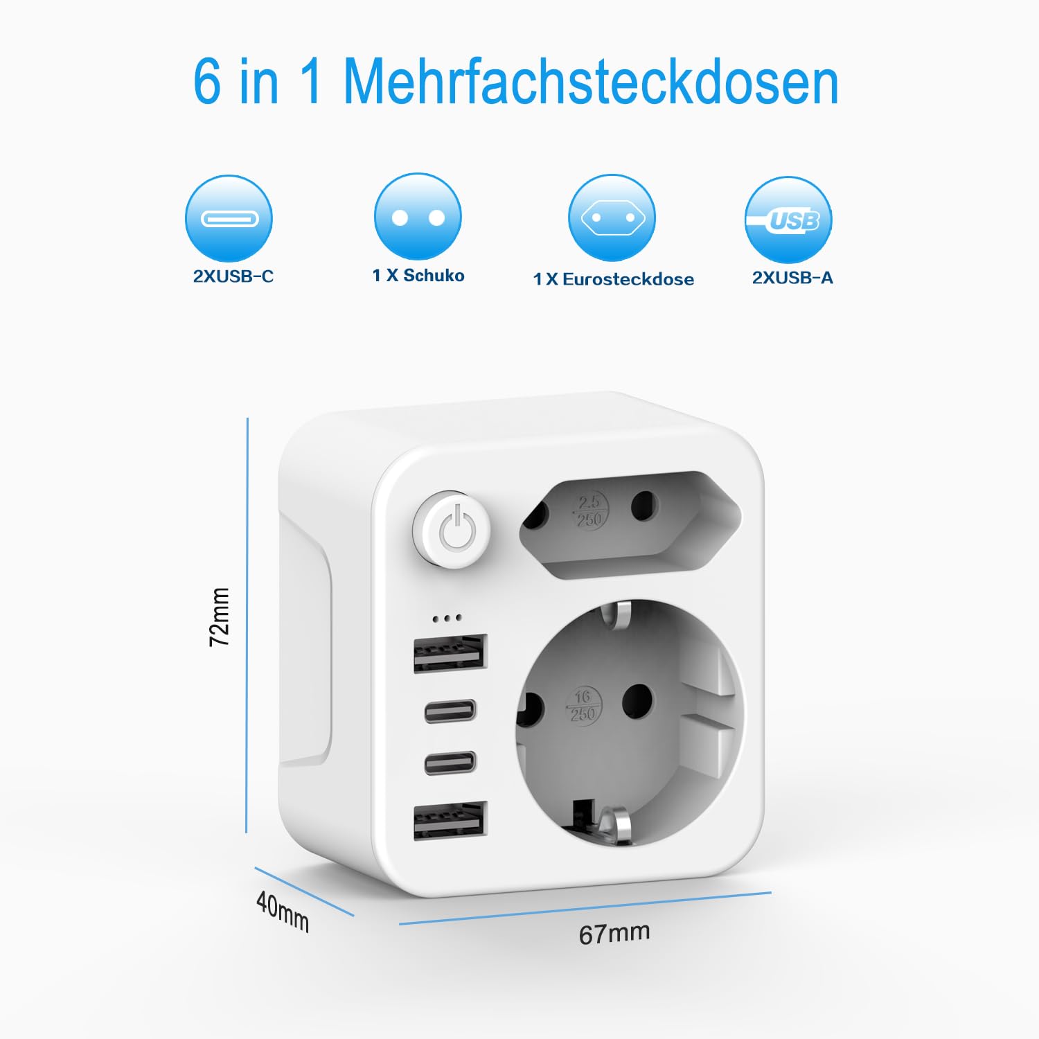 Aipsdo Doppelstecker für USB Steckdose, Mehrfachsteckdose mit 4 USB Netzstecker,USB CAdapter,Steckdosenadapter 2Fach Stecker mit USB, Mehrfachstecker für Steckdose,mehrfachstecker - Image 2