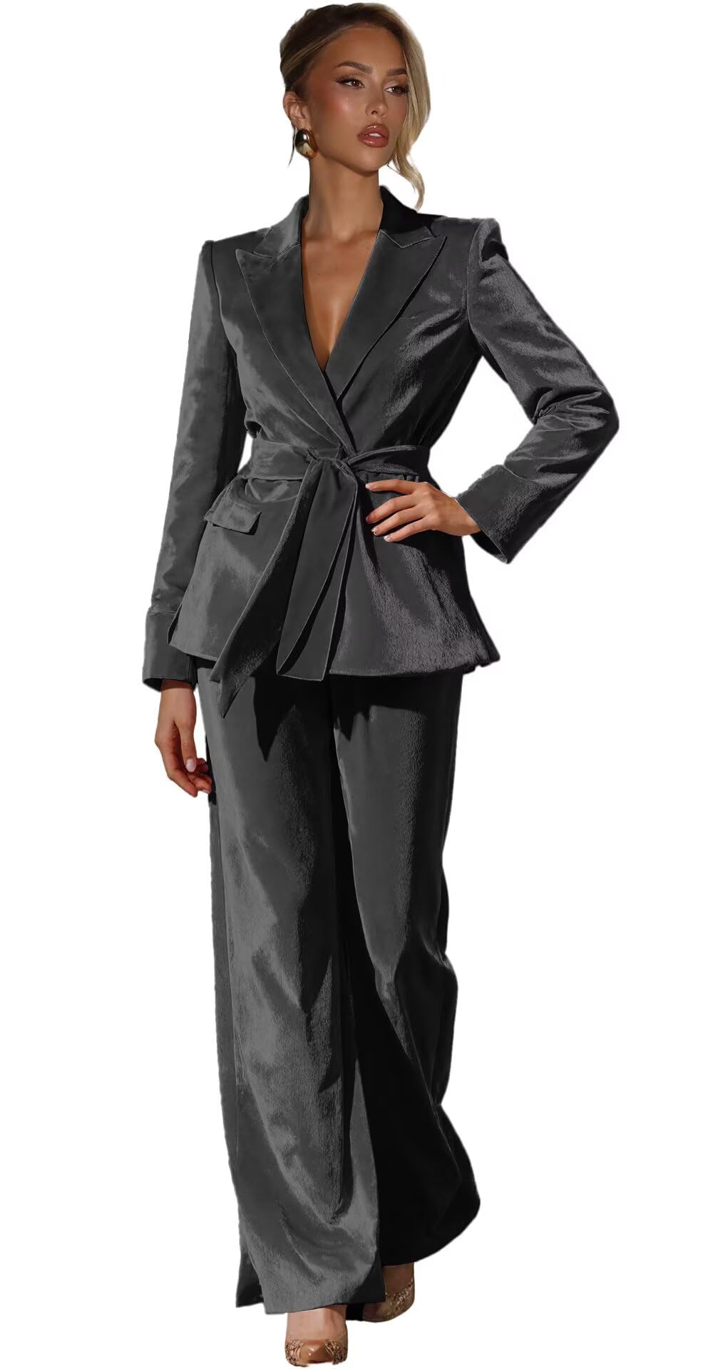 Velvet Pant Suits for Women Dressy Wedding 2 Piece Womens Suit V Neck Winter Business Casual Women Suits