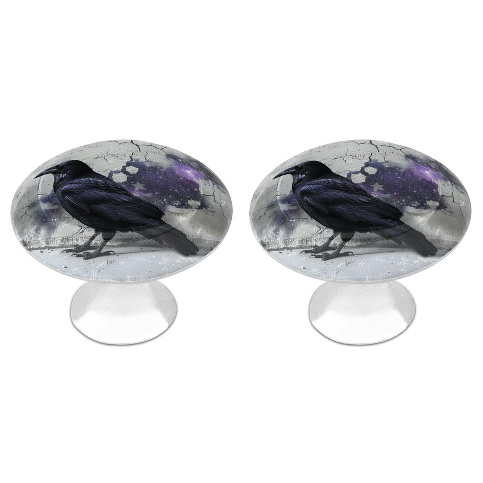 QMNLKH Crow on The Ground Cabinet Knobs for Home, Round Drawer Pulls for Kitchen, Personalized Cupboard Handles with Screw, Fashion Dresser Knobs for Office, Drawer Handles, 2 Packs