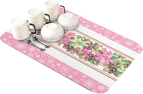 Tapete de secado de platos de Navidad para encimera de cocina, manteles individuales absorbentes de secado rápido, tapetes escurridores de platos