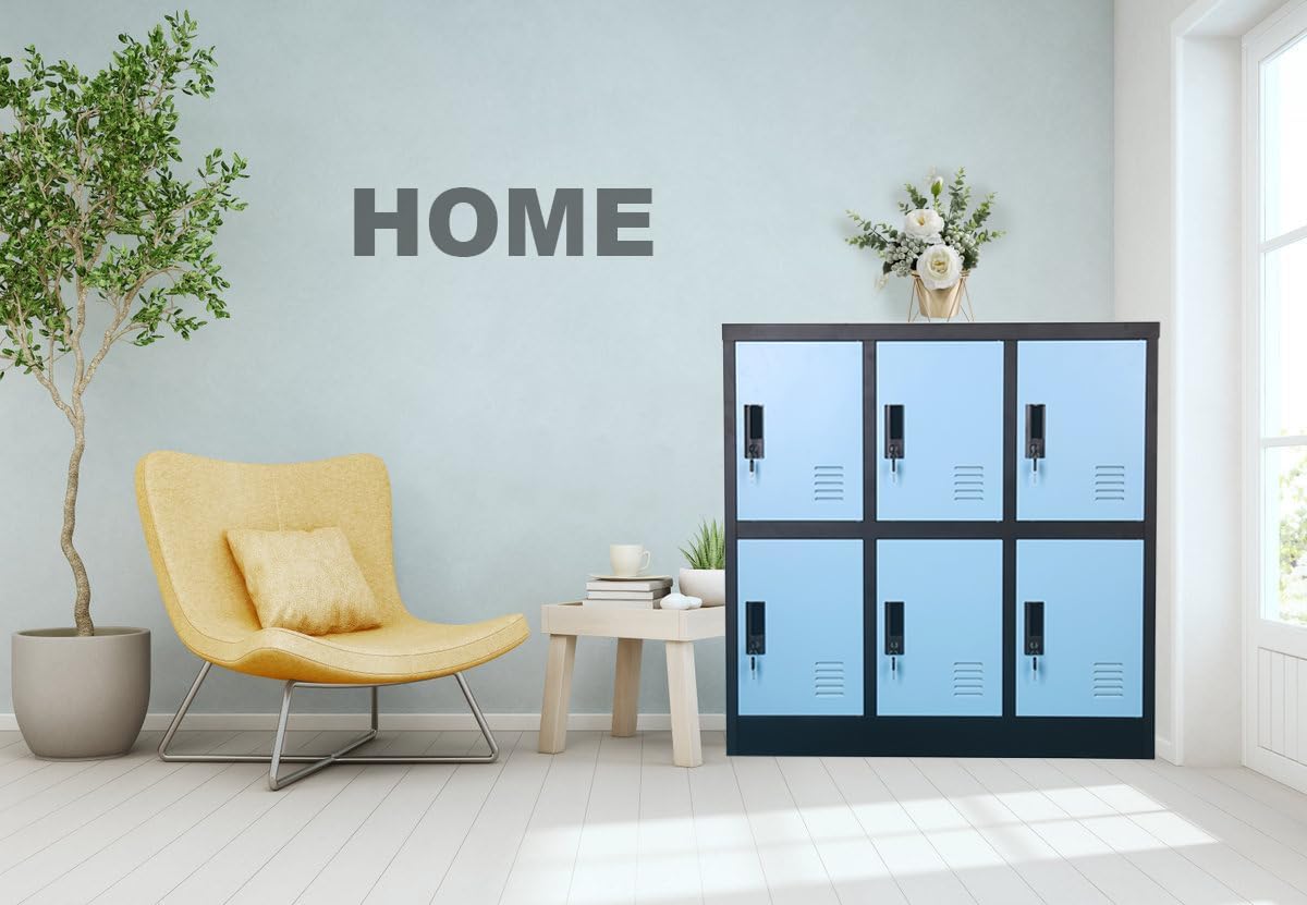 MECOLOR Metal Cabinet Free Standing, Lockable Storage Cabinet with Vents and Keys for Bedroom, Steel Storage Locker Office Filing Cabinet Home Gym (W6D, Blue)