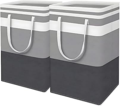 Laundry Basket, 2 Pack 80L Large Collapsible Washing Basket Dirty Clothes Bin Hamper Storage Bags with Handles, Grey