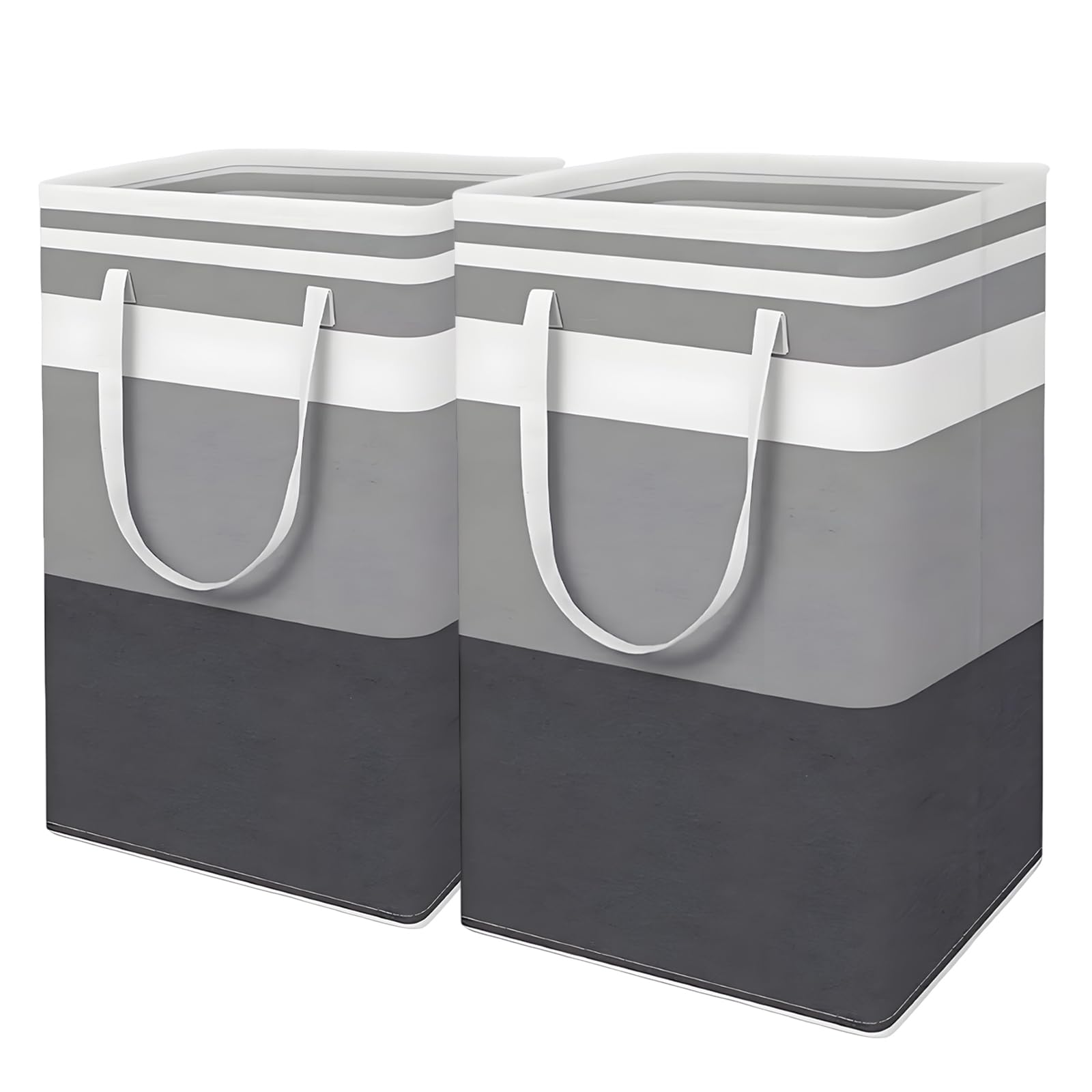 EZZLife Laundry Basket, 2 Pack 75L Large Collapsible Washing Basket Dirty Clothes Bin Hamper Storage Bags with Handles, Grey