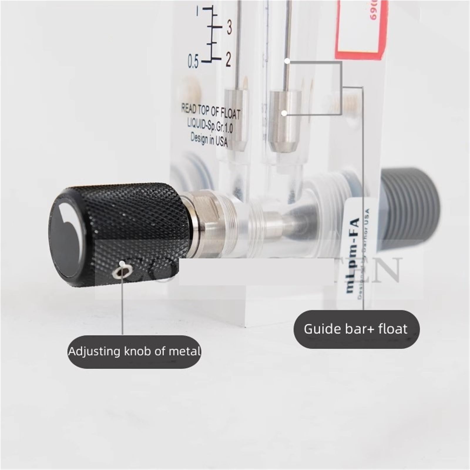 Placa de superficie de plexiglás, medidor de flujo de flotador líquido, nitrógeno, oxígeno, agua, con regulador, escala Sigal de FA-15T LPM LPH(10-100LPH Water)