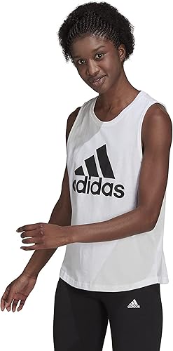 adidas Camiseta sin mangas con logotipo grande Essentials para mujer