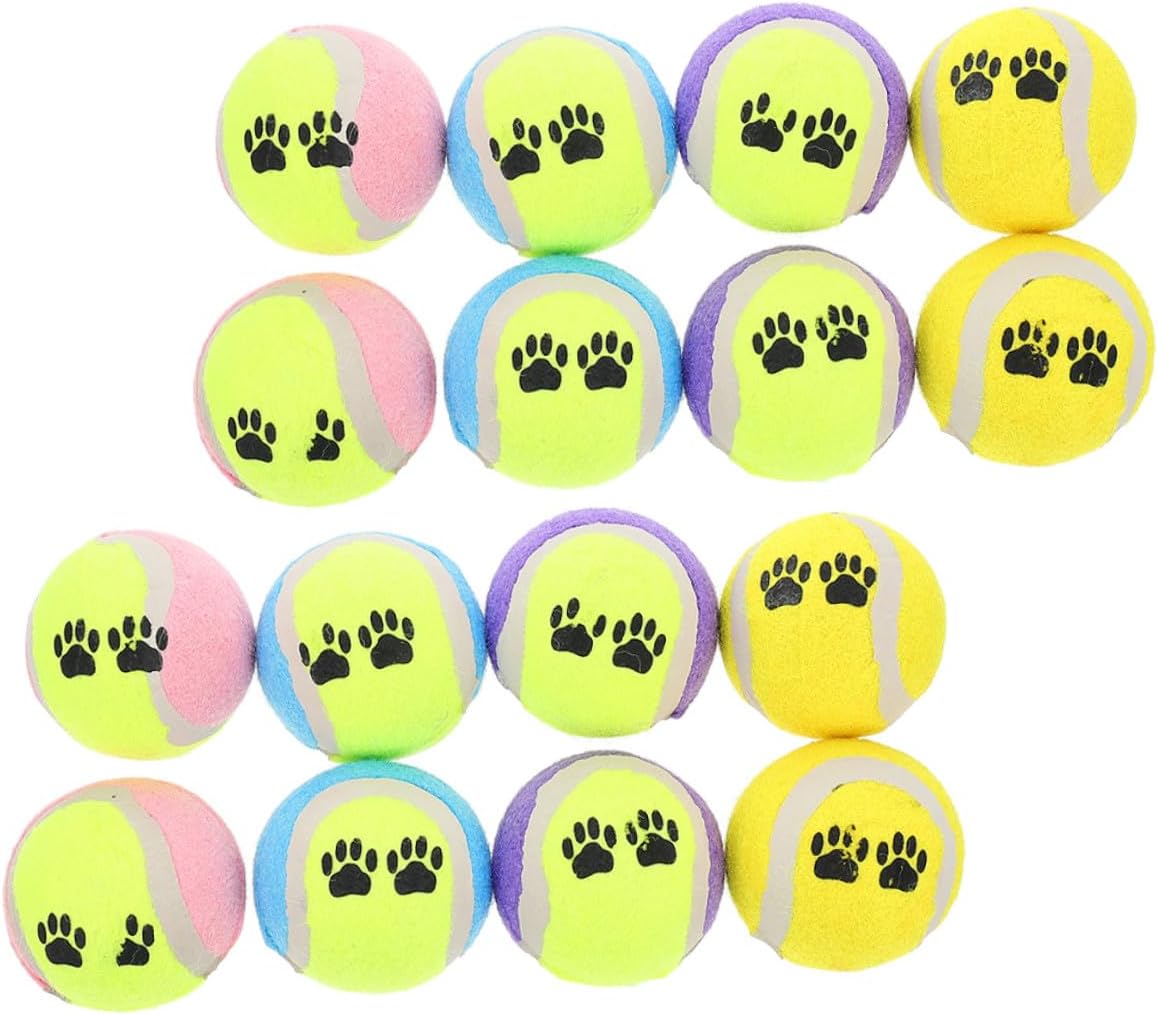 16pcs Small Rubber Dog Balls Plush Tennis Pet Balls 7cm Diameter Interactive Training for Puppies and Medium Dogs Random Color