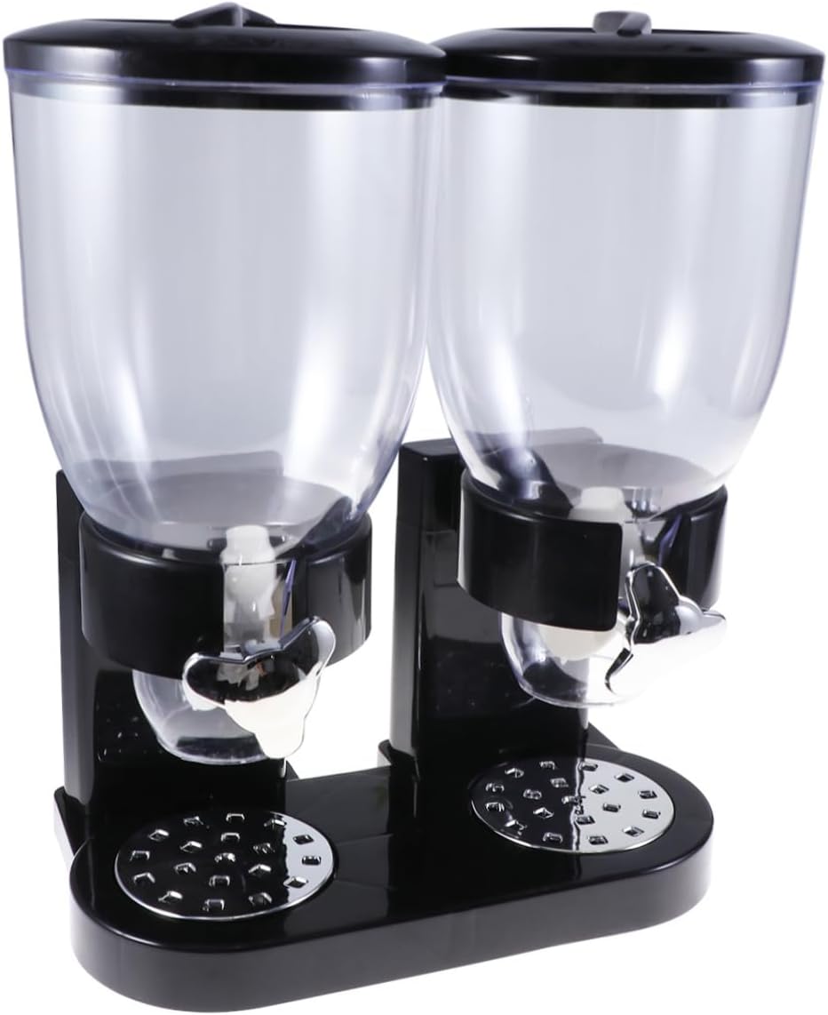 Ciieeo Double Cereal Dispenser for Oatmeal Black Dry Food Storage Canister Organizer Airtight Cereal Container for Kitchen for Cereal Granola and Snacks