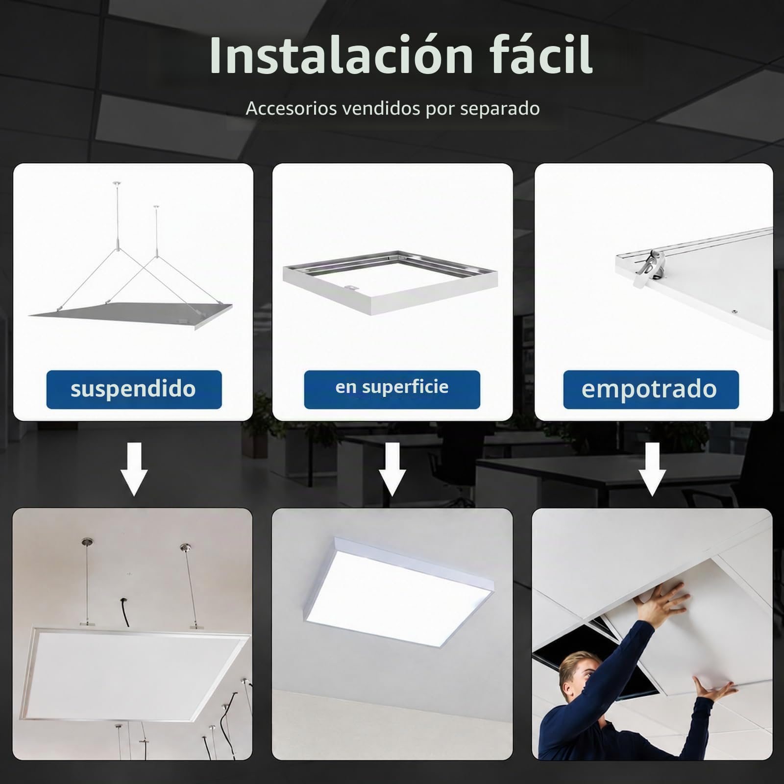 Europalamp - Pack de 4 paneles LED - 60 x 60 cm - 40 W - Blanco frío 6000 K - alta luminosidad, varios modelos disponibles