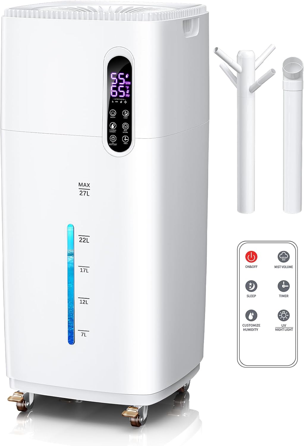 26L/5.7Gal Humidifier Large Room 3000 ft², Supersized Cool Mist, 38H Quiet Humidifiers for Bedroom, 2000mL/h Mist Output, Touch/Remote Control, Humidifiers for Home, Whole House, Plant, White