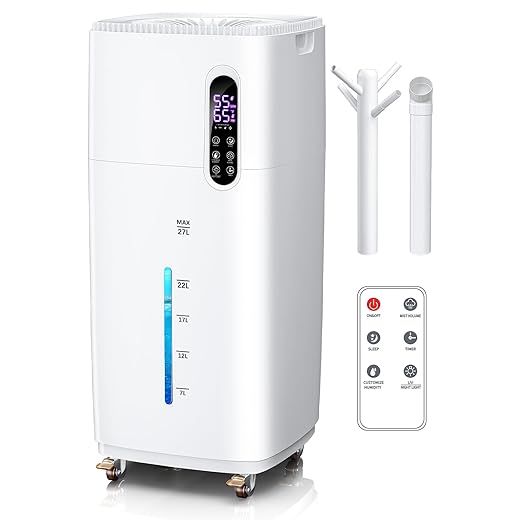 26L/5.7Gal Humidifier Large Room 3000 ft², Supersized Cool Mist, 38H Quiet Humidifiers for Bedroom, 2000mL/h Mist Output, Touch/Remote Control, Humidifiers for Home, Whole House, Plant, White