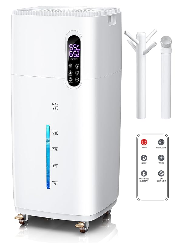 MONISEN 26L/5.7Gal Humidifier Large Room 3000 ft², Supersized Cool Mist, 38H Quiet Humidifiers for Bedroom, 2000mL/h Mist Output, Touch/Remote Control, Humidifiers for Home, Whole House, Plant, White by MONISEN - Used condition - US$115.91