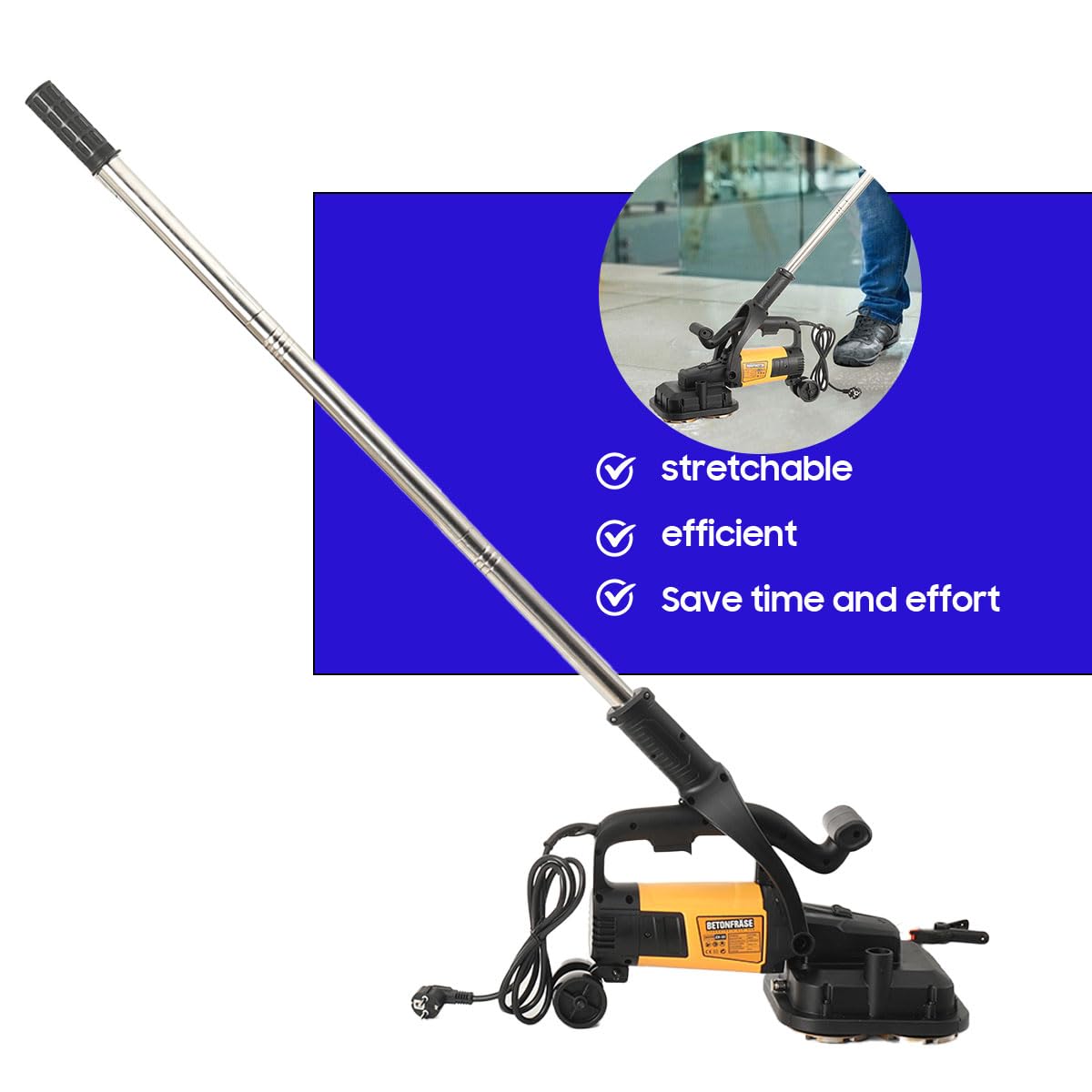Betonschleifer mit 4stk Schleiftopf 100mm, 3800W Elektrische Betonfräse mit Lange Handgriff, 6-Stufen 6000RPM Mauerfräse Trockenbauschleifer Sanierungsfräse Set