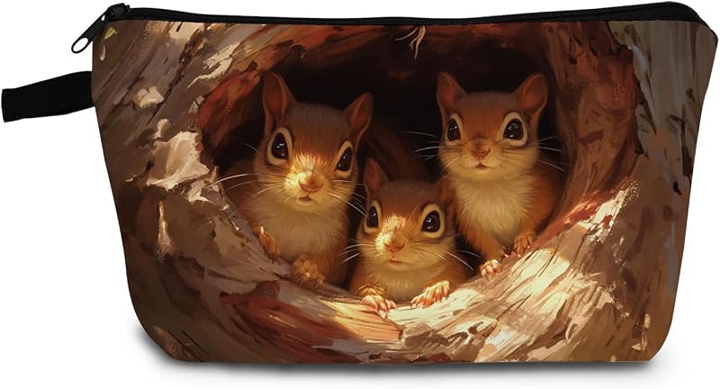 Necessaire de maquiagem com estampa de esquilo YULUENZE, Squirrel 01