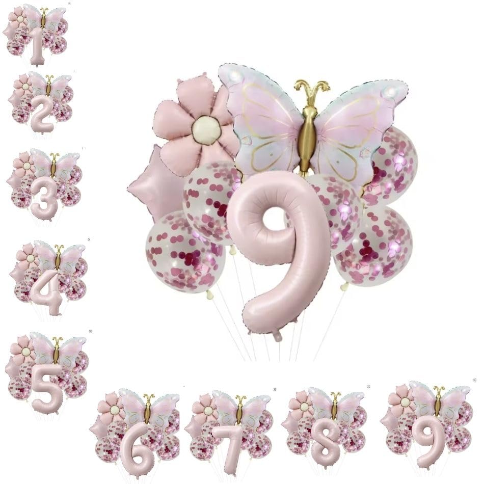 Gold Kelebek Papatyalı 9 Yaş Folyo Balon Set