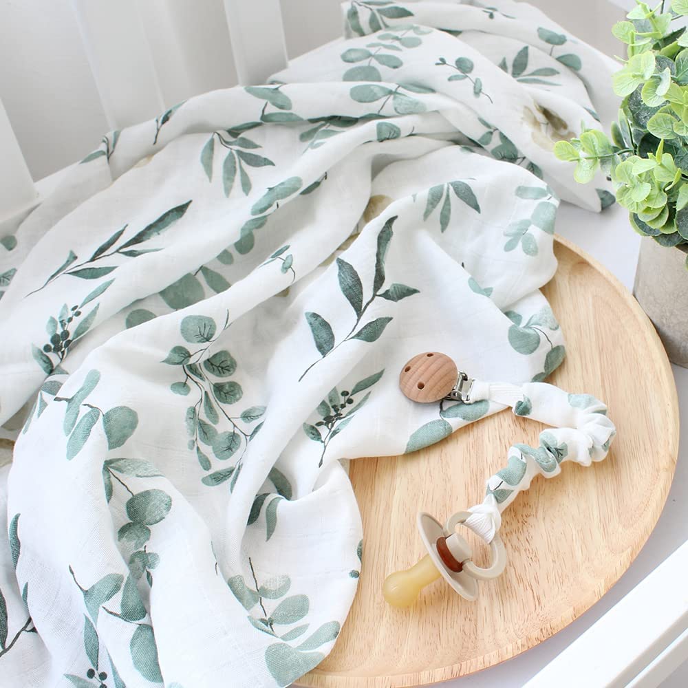 LifeTree Juego de Manta para recién Nacido con Sombrero y Lazo para la Diadema a Juego, Tarjeta de Anuncio de Nacimiento de Madera, Mantas de Muselina para bebés para niños y niñas, patrón de