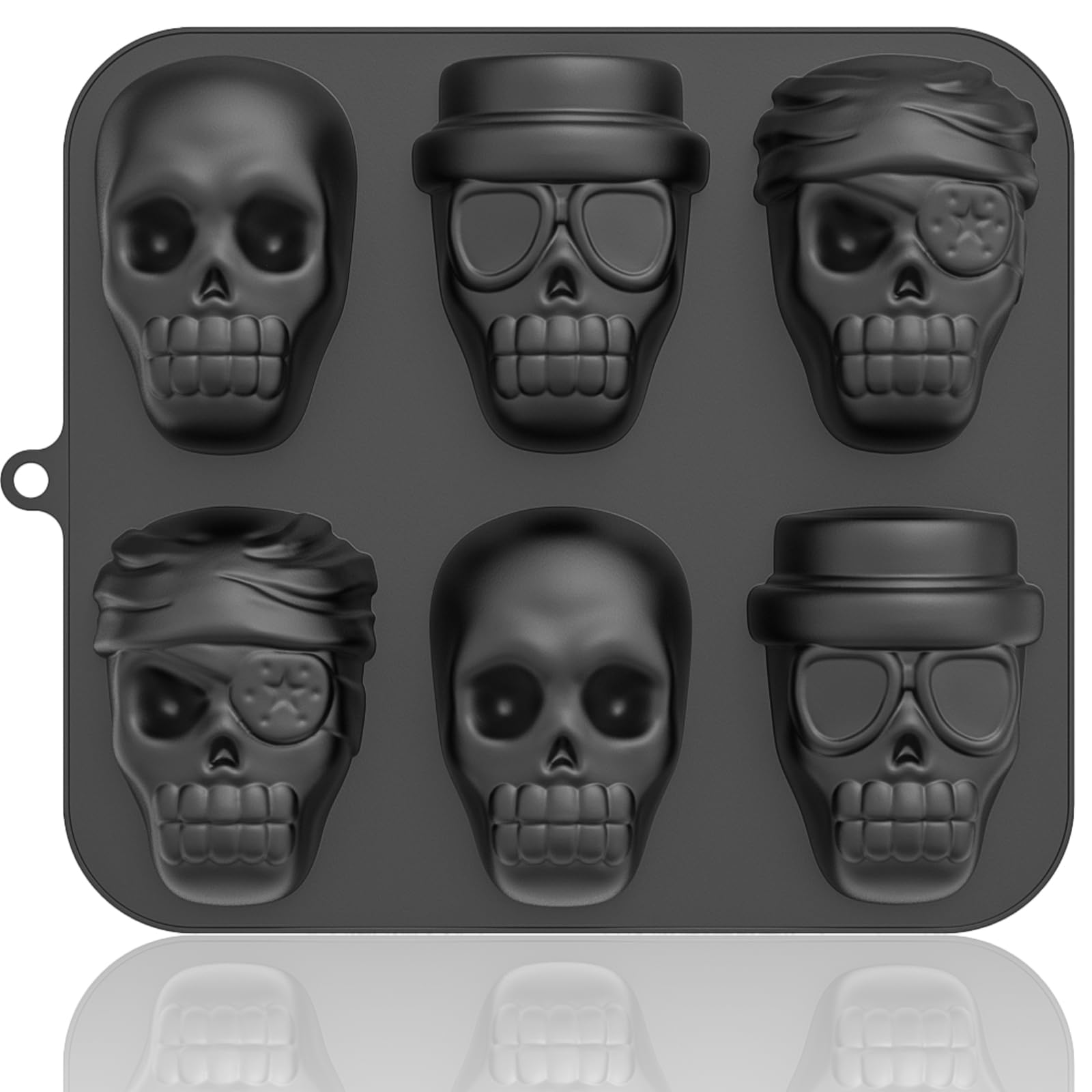 HKNMTT Halloween Silicone Molds for Baking Extra large, 6 Cavities 3D Skull Cake Pizza Soap Pan Molds, Nonstick Halloween Skeleton Mold for Ice Cupcake