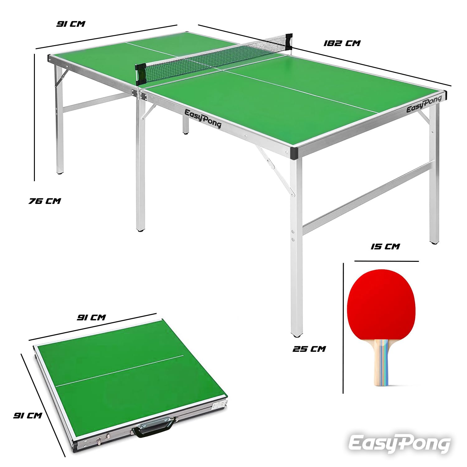 EasyPong | Tavolo da Ping Pong Verde | 182x91cm | qualità Premium | Facile da trasportare | Stabile | Ideale per Esterni e Interni | 2 Racchette + 4 Palline | Tennis da Tavolo | OriginalCup