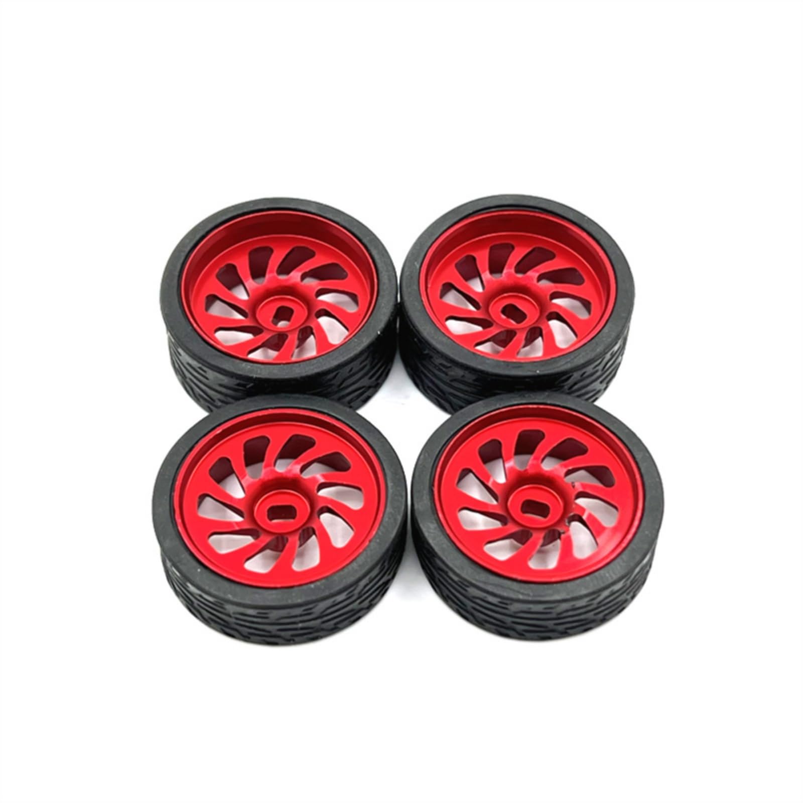 Ruota Miniatura Veicolo Radiocomandato Cerchio Pneumatico Mozzo Upgrade Gomma Nera E Cerchio Multirazze per Guida Precisa E Tenuta su Superfici Miste, 1 28, Rosso