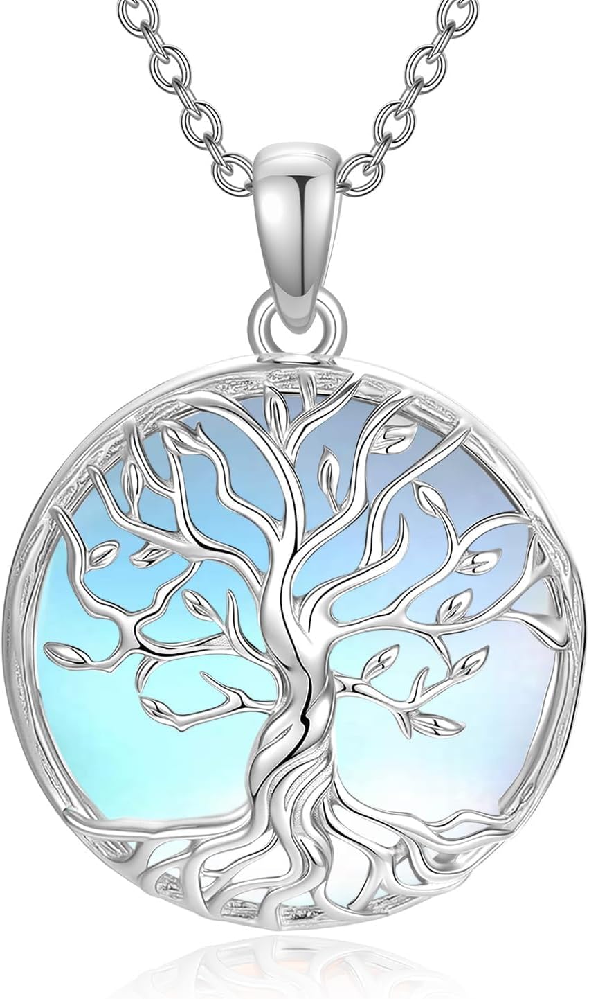 Tree of Life Necklace for Women 925 Sterling Silver Moonstone Family Tree Pendant Ladies Jewelry Gifts