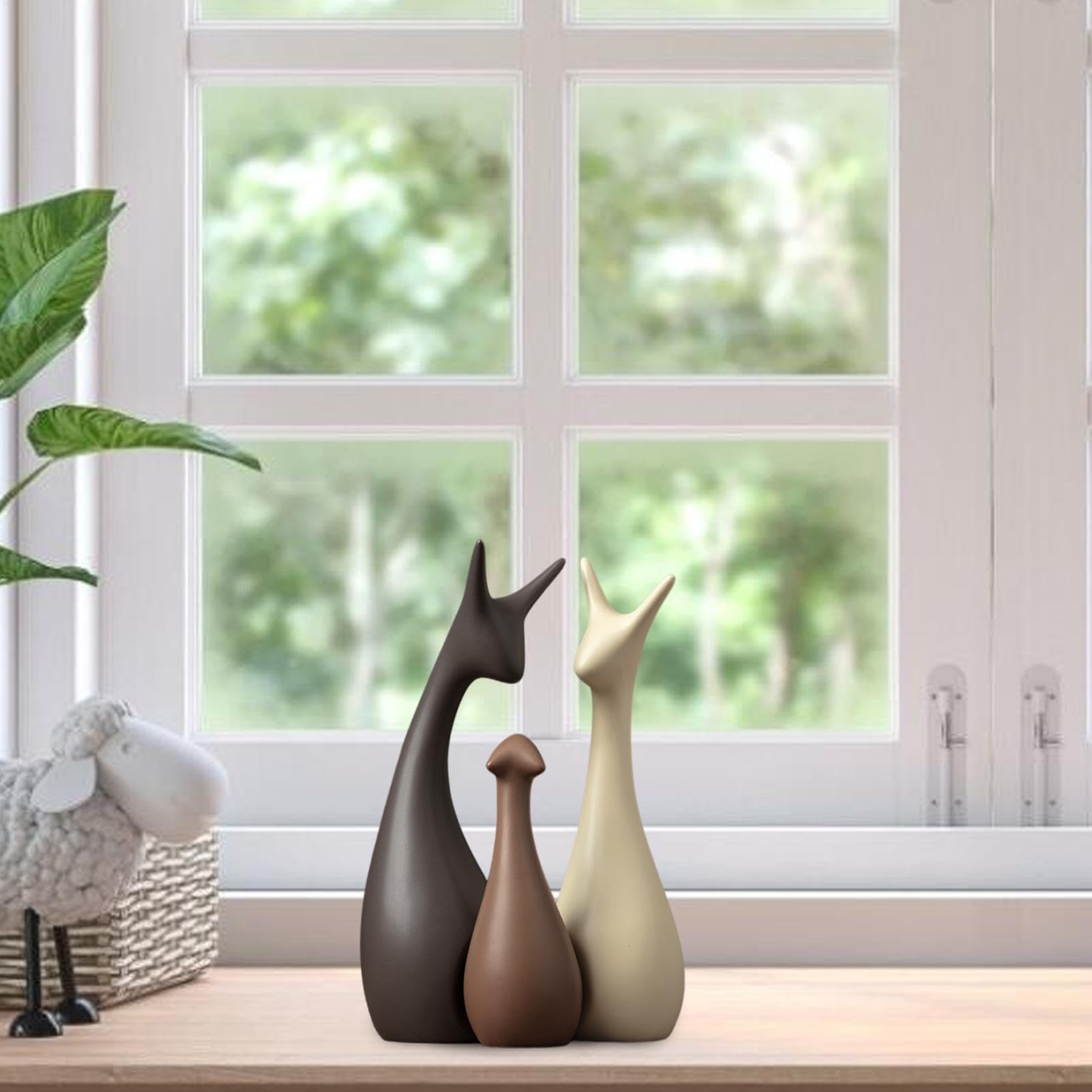 Rzeźba statuy rodziny trzech osób Nowoczesne figurki ceramiczne - statuetki artystyczne, urocze akcesoria domowe, zabawa