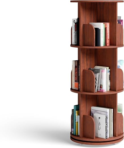 Rocco 360° Rotating Bookshelf | Engineered Wood Free Standing Round Bookcase | Moisture &amp; Scratch Resistant Matte Finish |...