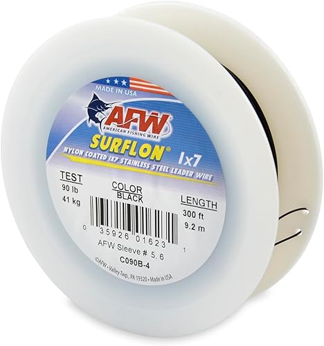 Miniatura 92 de Alambre de pesca americano Surflon recubierto de nailon de 1 x 7 pulgadas, línea líder de pesca para agua salada, prueba de 10 libras, prueba de 250