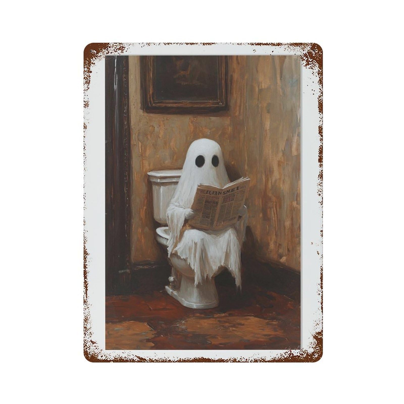 xiaoxiaoshen Ghost Reading Newspaper on Toilet, Photography S Wall Decor Art Metal Tin Poster Modern Home Decor Art Home Bar Shop Decorations Vintage Sign 40x30cm