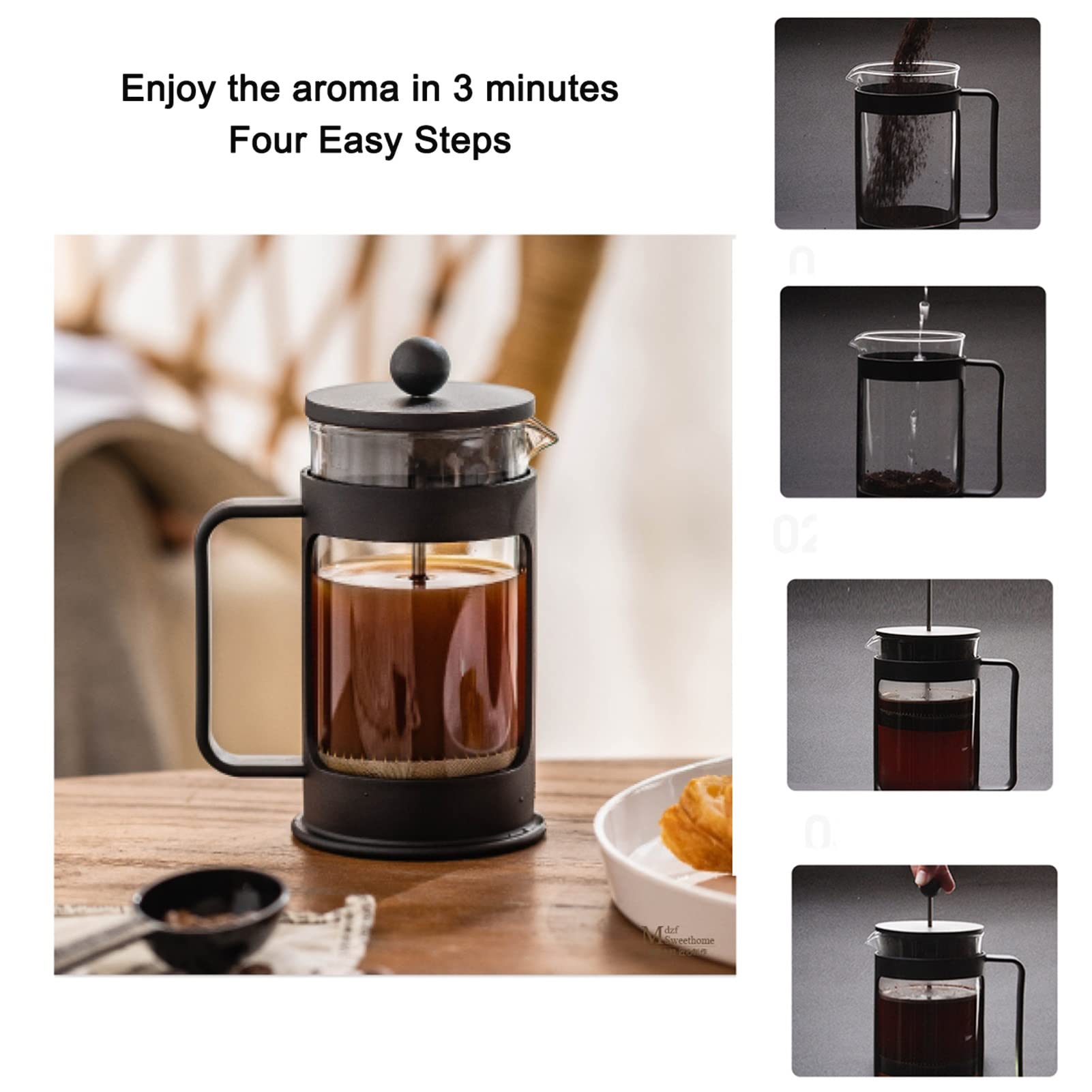 Cafetera Émbolo Para Regalos De Viaje De Campamento, Cafetera Francesa De Vidrio De Borosilicato Espesado Resistente Al Calor Con Filtro De Acero Inoxidable, French Press Multifuncional Para Té O Caf