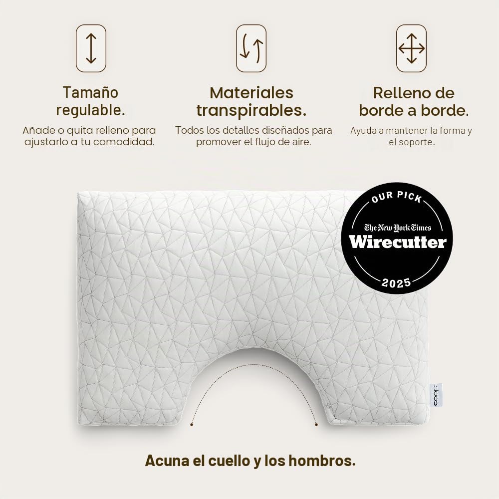 Coop Home Goods Almohada Ajustable Original Recortada, Almohadas de Cama tamaño Queen para Apoyo del Cuello y la Cabeza, Almohadas de Espuma viscoelástica, firmeza Media para Dormir de Lado
