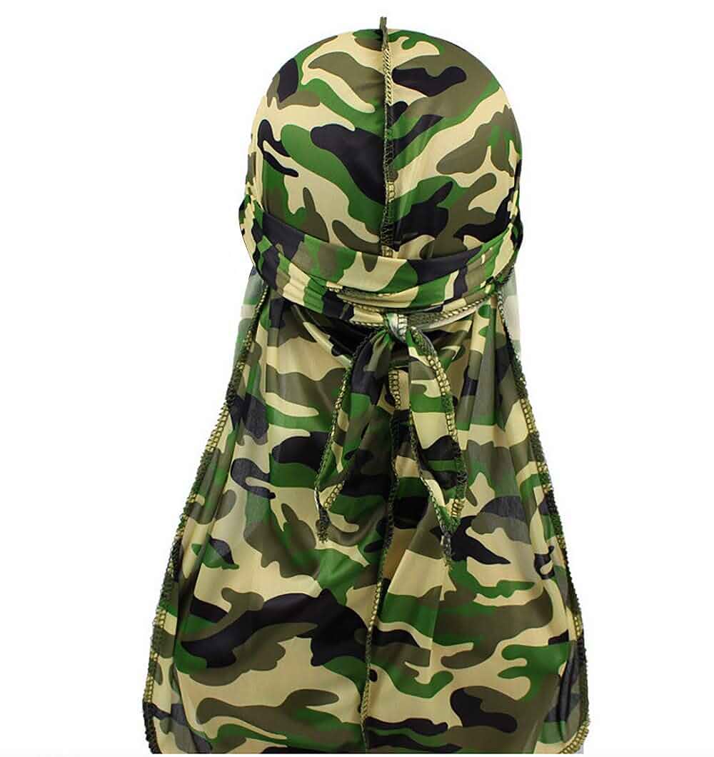 Assorted Paisley Bandana Doo rag Cap Headwraps Men's Women's Silk Durag with Long Tail and Wide Straps for 360 Waves Camouflage