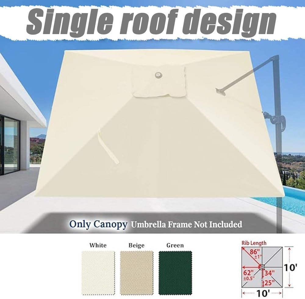 Telo di Ricambio per Ombrellone da Giardino 3x3 Metri, A Punta Singola, Quadrato, A Sbalzo, con 8 Stecche (Sabbia). Beige 3x3m(10x10ft)