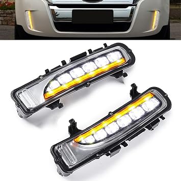 Left + Right Front Bumper LED DRL Daytime Running Light with Turn Signal Lamp for 2011 2012 2013 2014 Ford Edge - 6000K Xenon White, Amber