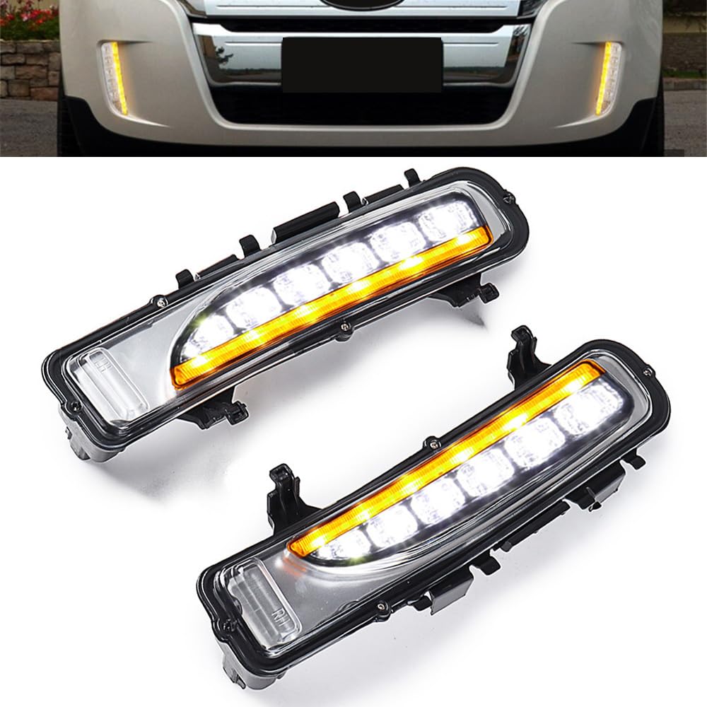 AutoXcessori Left + Right Front Bumper LED DRL Daytime Running Light with Turn Signal Lamp for 2011 2012 2013 2014 Ford Edge - 6000K Xenon White, Amber