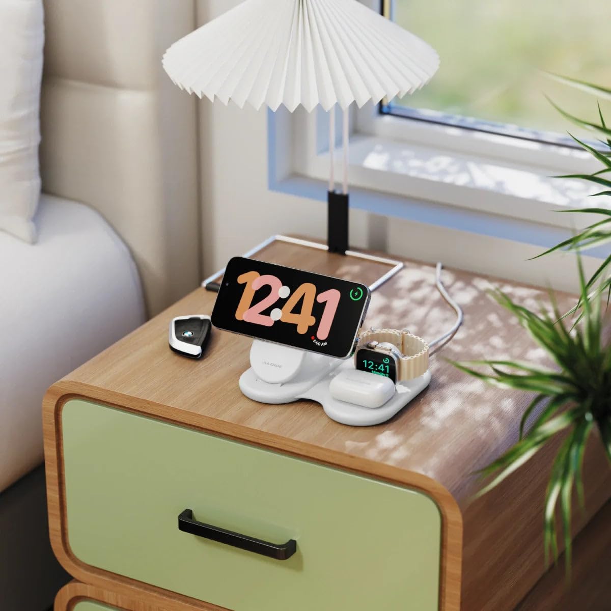 ALOGIC Packaway 3-in-1 Qi2 Wireless Charging Stand | Kabellose Ladestation | Bis 35 Watt | Für iPhone, Apple Watch und AirPods | Faltbar | USB-C I Weiß