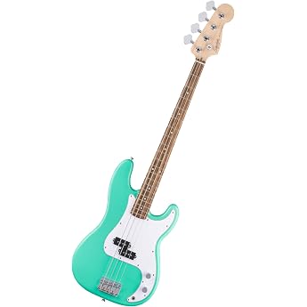 Squier by Fender Debut Precision Bass Guitar, Sea Foam Green | Electric bass for beginners, easy to play neck, free online le