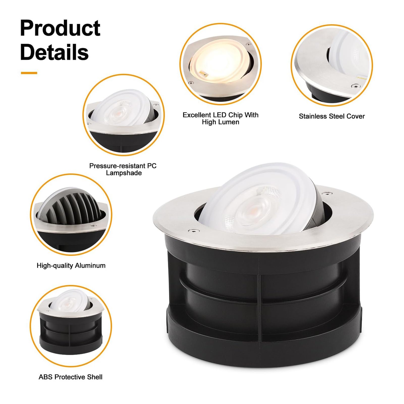 Foco Empotrable De Ángulo Ajustable Para Suelo - Lámpara LED Para Exteriores, Foco Led Jardín, Iluminación Para Caminos Senderos, Lámpara Enterrada Impermeable IP65(White Light,36W(220v))