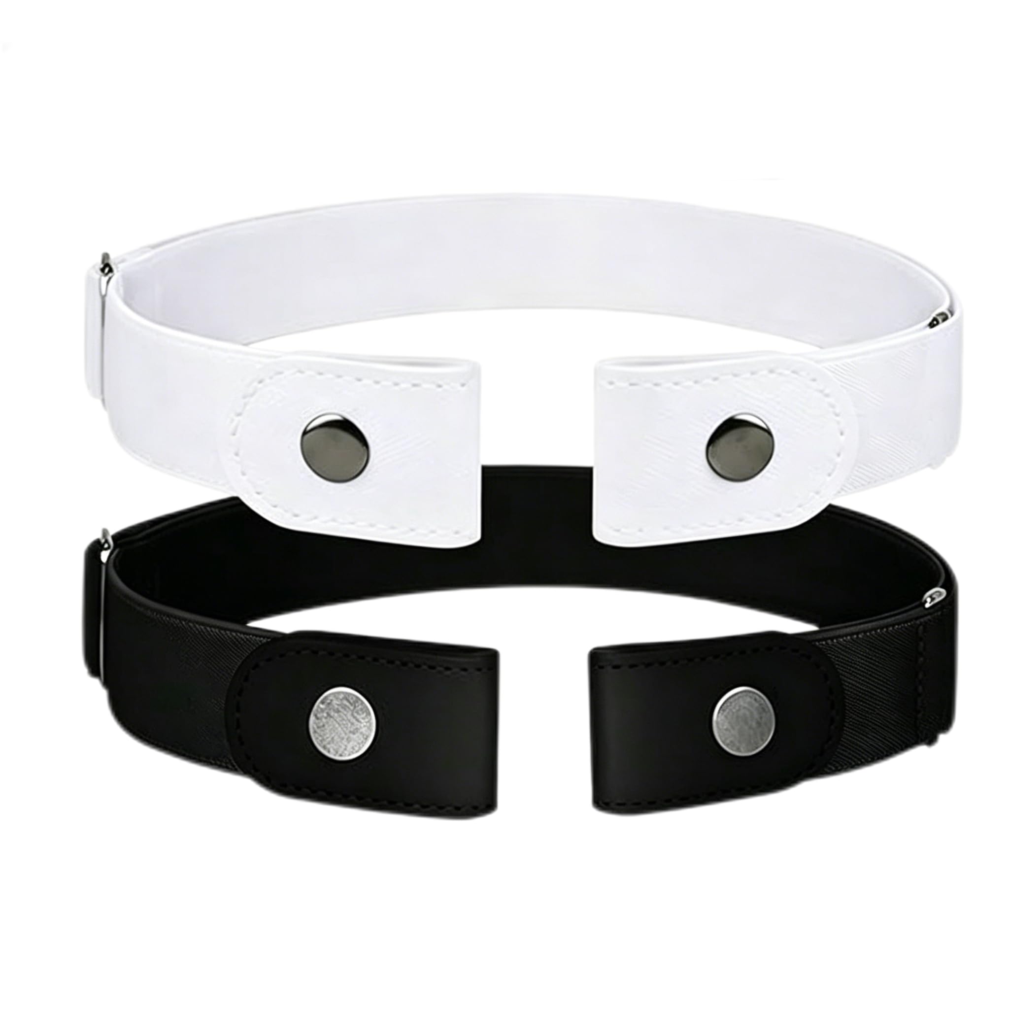 BAISEBAOFU 2 Pack No Buckle Invisible Stretch Belt for Men Women, Adjustable Jeans Waistband Tightener, Black + White (1)