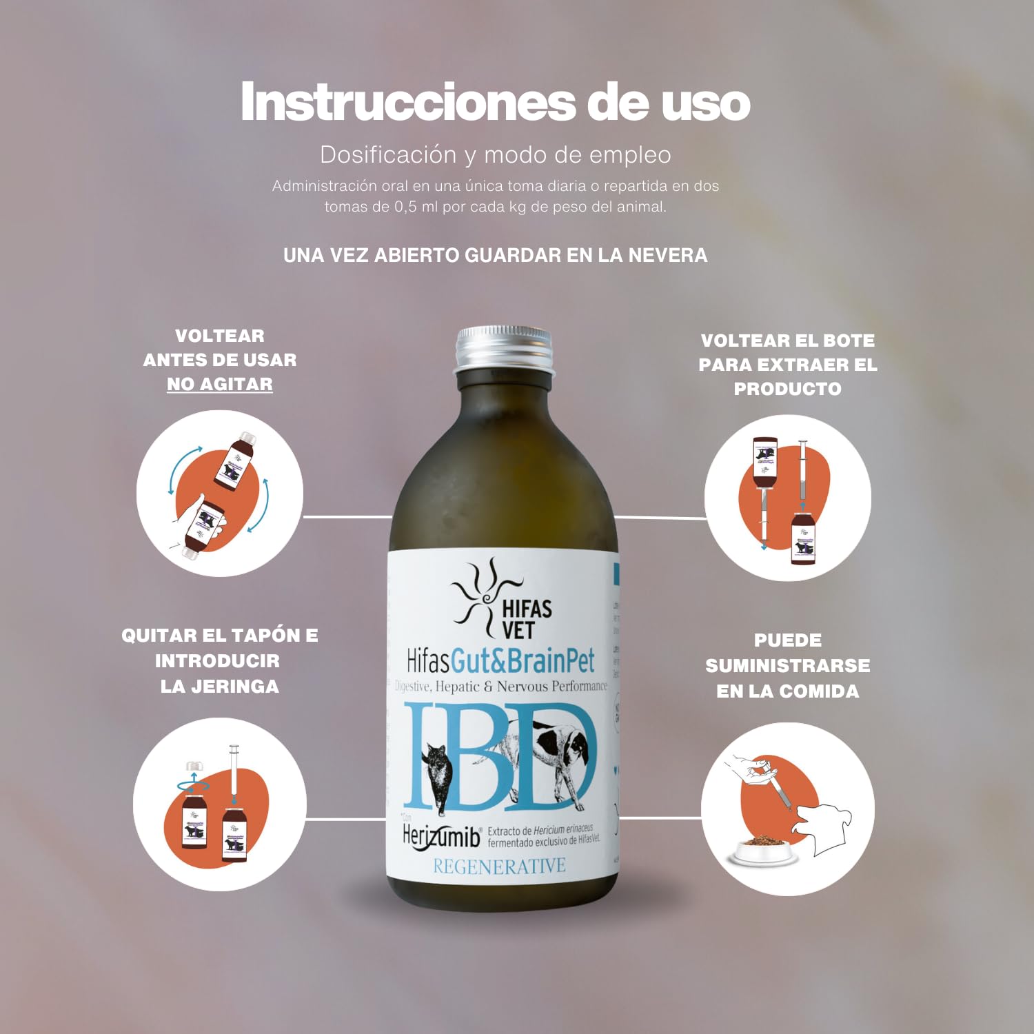 HIFAS Vet - Gut&Brain Pet Probioticos para Perros y Gatos, Suplemento Digestivo para reforzar la Salud Intestinal - 250 ml