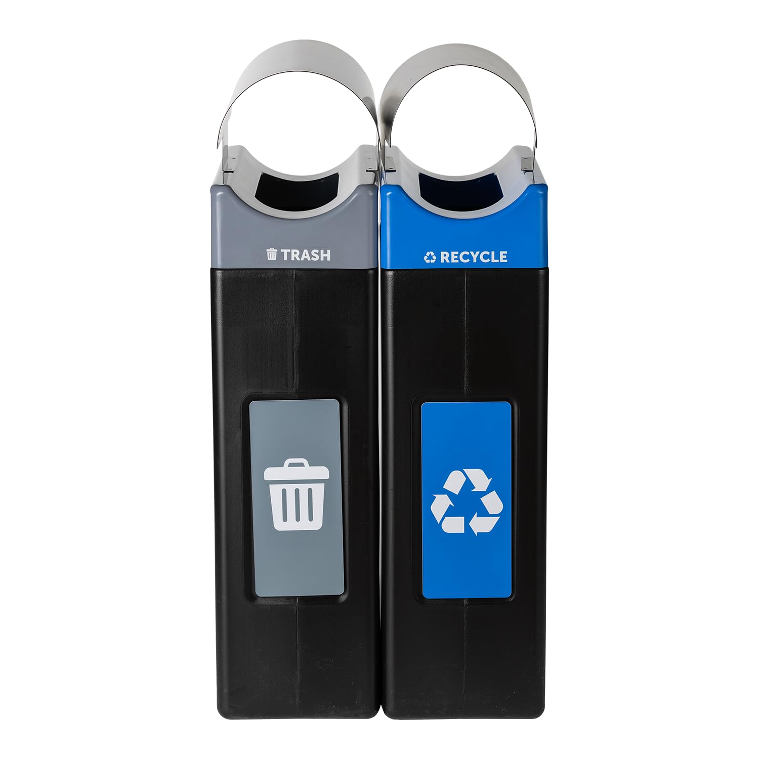 Avante™ Series Made in The USA, Black Dual-Stream, Trash and Recycling Center, 2-30-gallon Narrow Units, Black Canopy, Liners Included