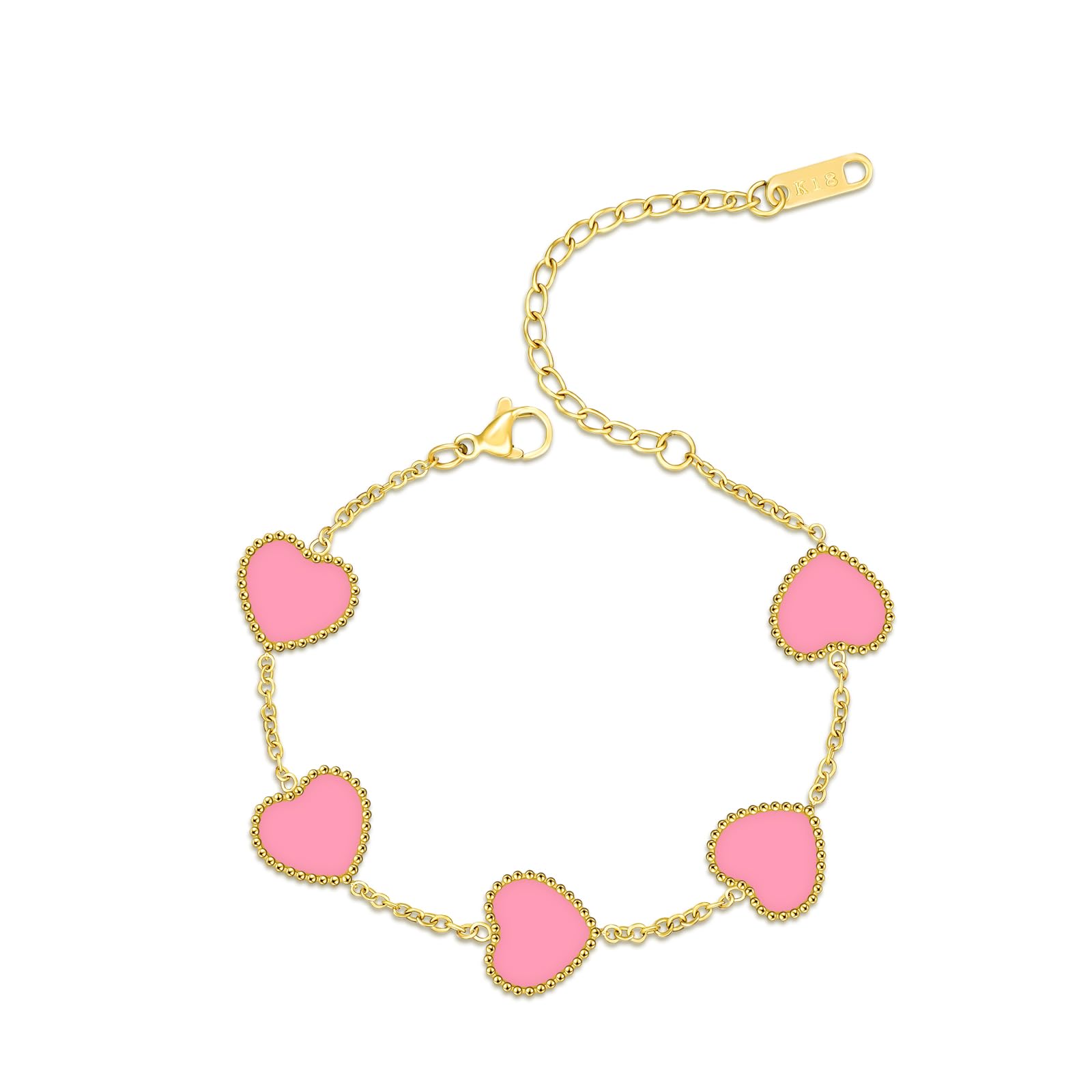 JUTOLOKA 18K Gold Plated Five Heart Charm Bracelets for Women | Adjustable Love Bracelet Set Jewelry Gift-Hypoallergenic for Birthdays, Wellness &