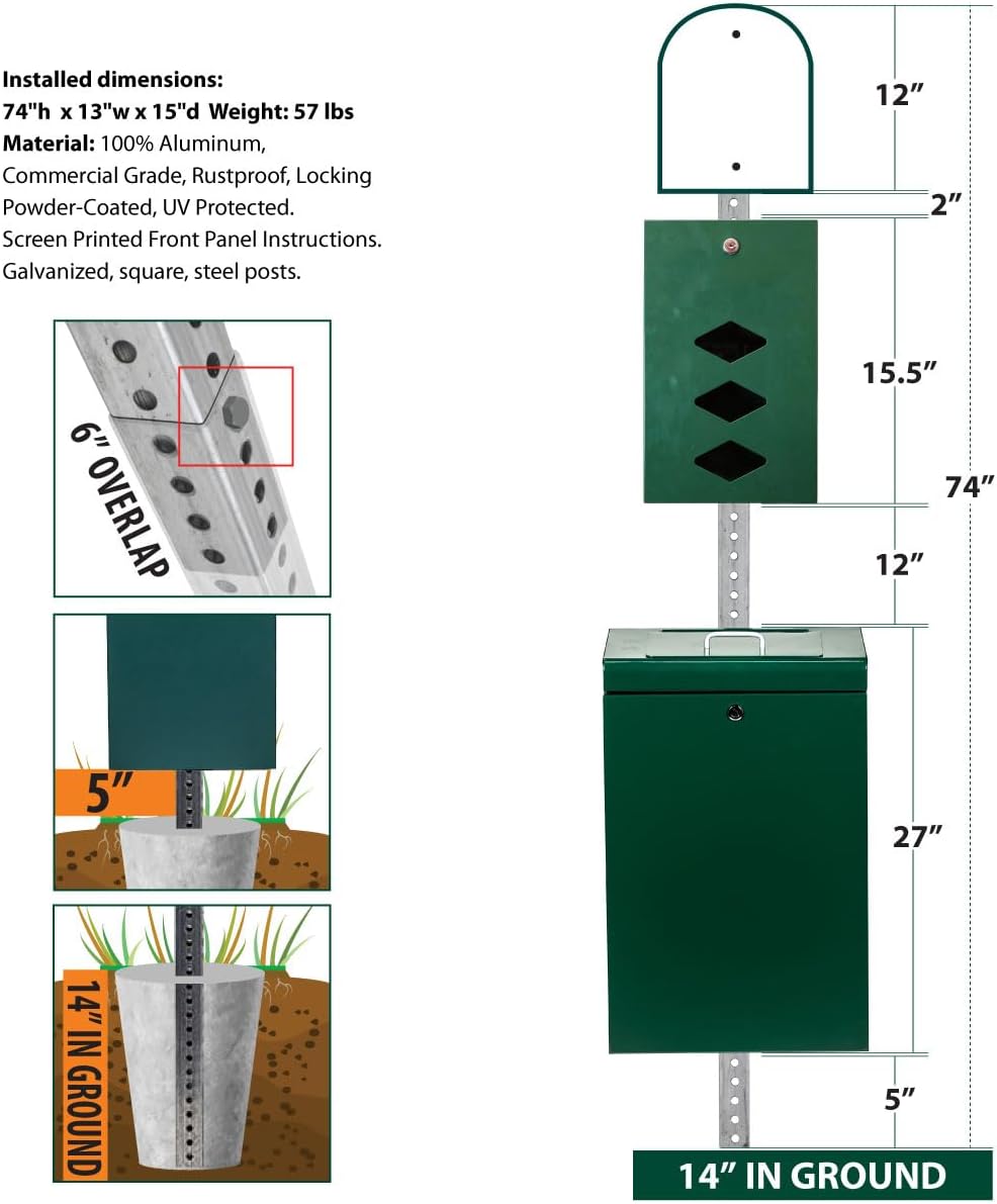 ZERO WASTE USA - The Gladiator® Dog Waste Station - Roll Bag System - Free 400 Waste Bags and 25 can Liners - Over 500k Sold in USA (Gloss Green)