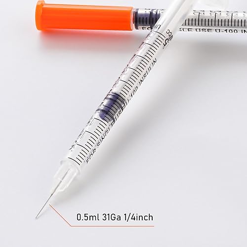 Miniatura 4 de Jeringa 31G de 0.5cc 14 pulgada (0.236 in) con aguja, envuelta individualmente, paquete de 100