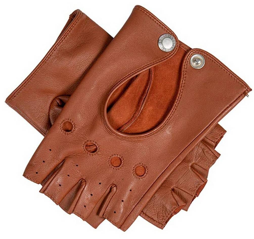 Dents Women's Tan Paris Hairsheep Leather Half Finger Driving Gloves - Cognac - Medium